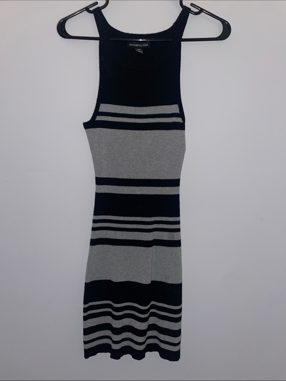 Express Striped Ribbed Midi Tank Dress in Black and Gray